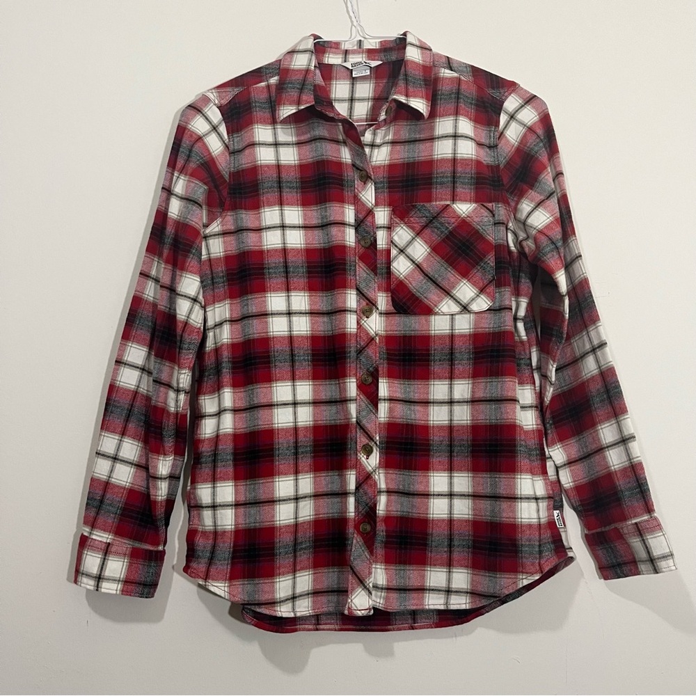 Eddie Bauer Long Sleeve Button Up Red Plaid Flannel Cotton Outdoor Shirt Women S